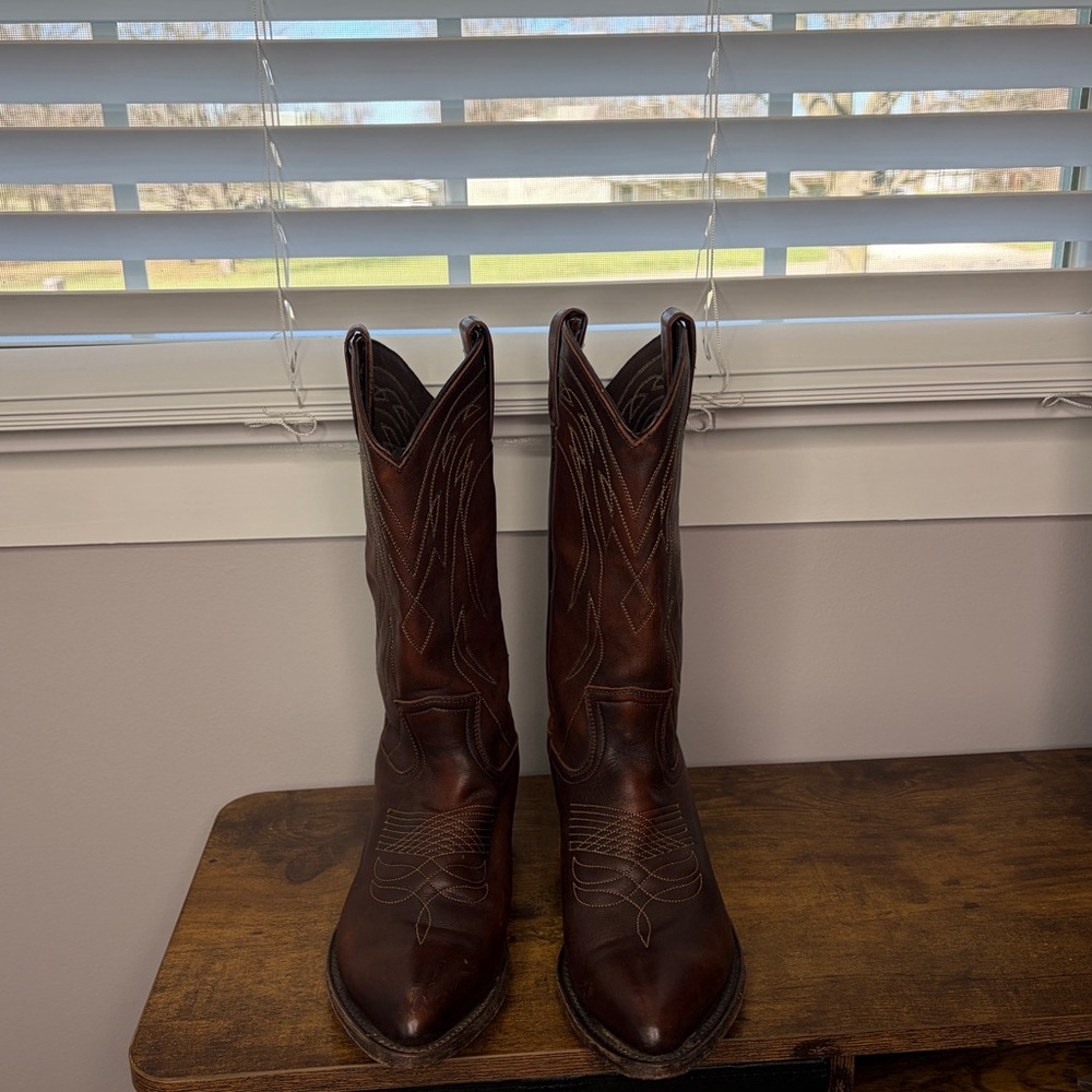 Women’s Frye Billy Pull On Leather Cowgirl Boots Brown Size 9 - Picture 2 of 10